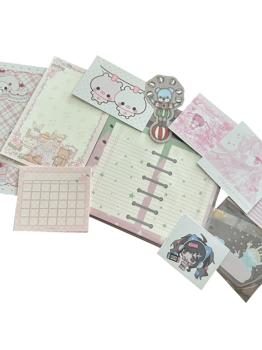 Cute Pastel Pink Kawaii Stationery Set - Home Office Notepads & Sticky Notes